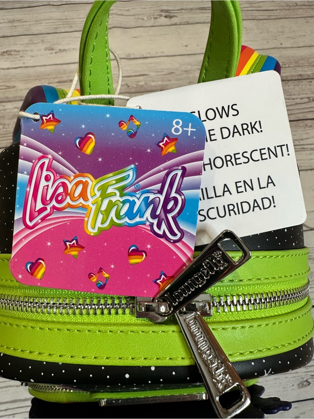 Lisa Frank Loungefly Glow in the Dark Alien Rainbow Mini Backpack - Picture 7 of 8